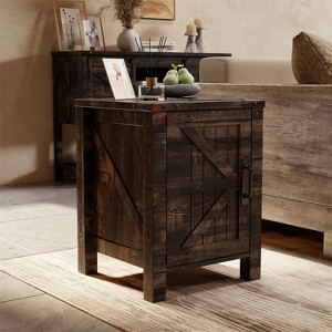 OKD Nightstand with Charging Station, Farmhouse End Table w/Barn Door - 1 of 4