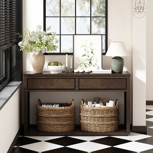 55" Long Console Table with 2 Drawer, Wooden Entryway Table with Open Shelf, Accent Sofa Table, Hallway Foyer Table for Living Room Entryway - 1 of 4