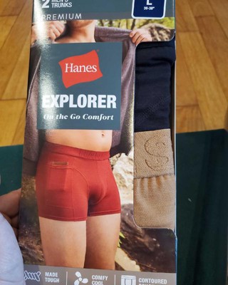 Hanes Explorer Men's Trunks Underwear, Brown/Black, 2-Pack
