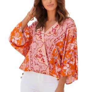 Women's Floral Print Wrap Blouse Shirt - LASCANA - 1 of 4