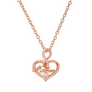 Steeltime 24" 18k pink gold plated brass simulated diamonds heart shape "Mother" pendant - 1 of 4