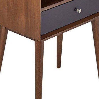Calvin Mid-Century Brown Wood Side Table with Storage Drawer