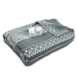 Microplush Electric Warming Blanket (Twin) Gray & White Fair Isle - Biddeford Blankets, Gray & White Fair Isle