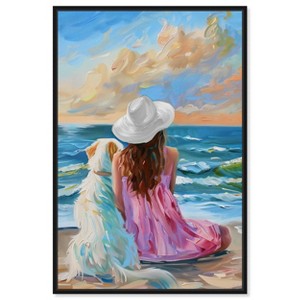 Art Remedy Girl and Her Best Friend Colorful Coastal Wall Art Framed - 1 of 4