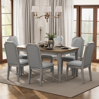 Nicbex Dining Table Set for 6 Farmhouse Rustic Table and 6 High-back Design Chairs for Kitchen