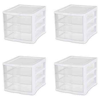 Sterilite Clearview Small Plastic 5 Drawer Desktop Storage System, White, 4 Pack