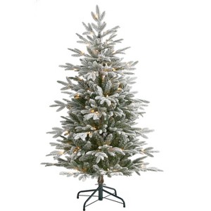 Nearly Natural 4.5-ft Flocked Manchester Spruce Artificial Christmas Tree with 100 Lights and 357 Bendable Branches - 1 of 4