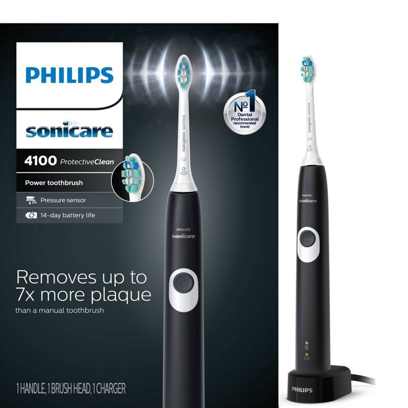 Philips Sonicare Protective Clean 4100 Plaque Control Rechargeable Electric Toothbrush - Black - HX6810/50, 1 of 10