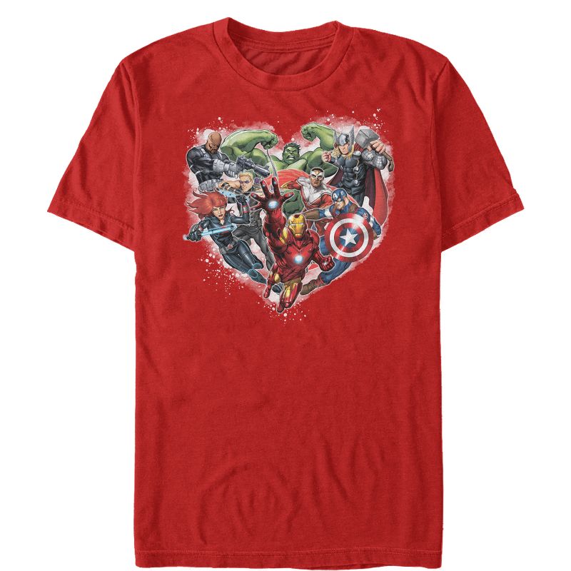 Men's Marvel Valentine's Day Avenger Heart Collage T-Shirt, 1 of 5