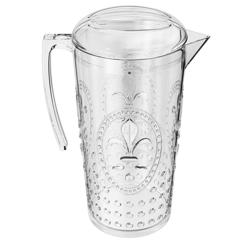 Elle Decor Acrylic Fleur De Lys Water Pitcher, Plastic Water Pitcher with Lid and Handle, Fridge Jug, BPA-Free, Shatter-Proof, 2 Liters, 1 of 9