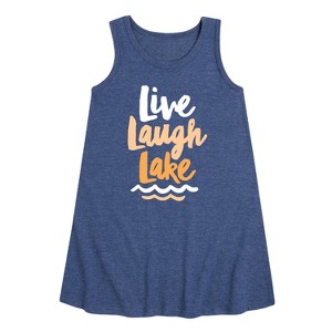 Girls' - Instant Message - Live Laugh Lake Graphic Sleeveless Aline Dress - 1 of 4
