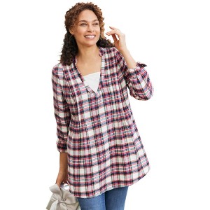 Woman Within Women's Plus Size Flannel Tunic With Layered Look - 1 of 4