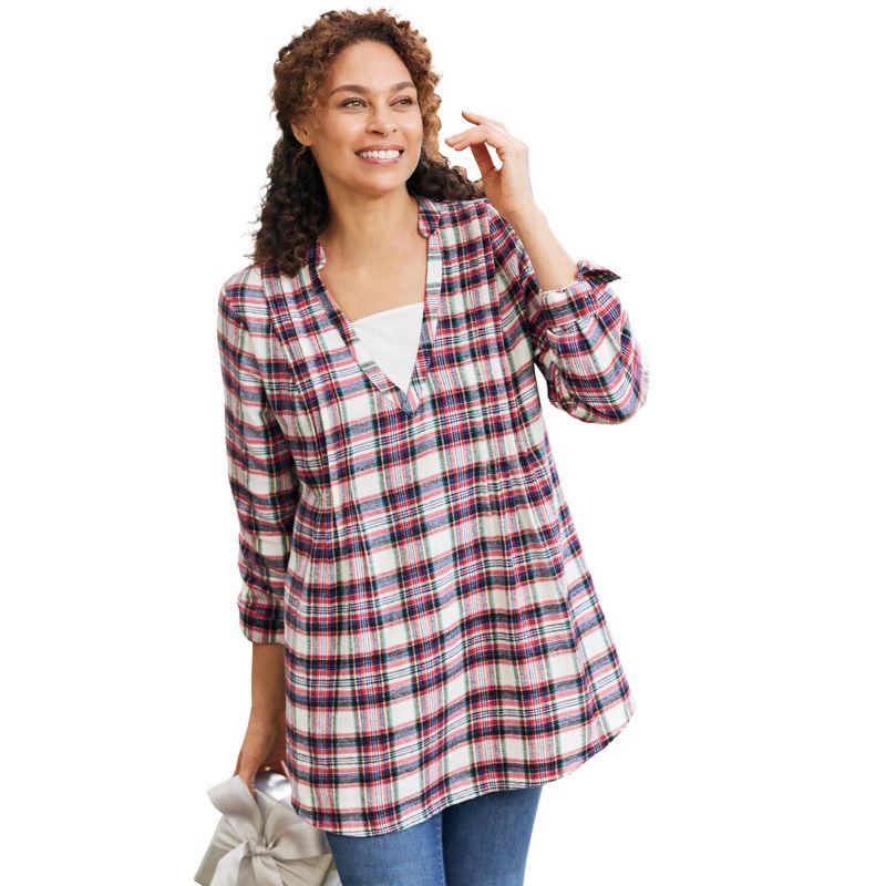 Woman Within Women's Plus Size Flannel Tunic With Layered Look, 1 of 2