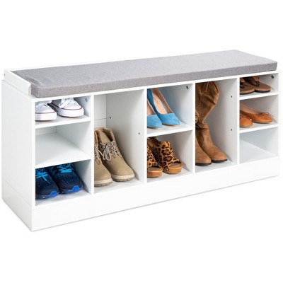 Best Choice Products 46in Shoe Storage Organization Rack Bench for Entryway, Bedroom w/ Padded Seat, 10 Cubbies - White