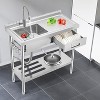 Stainless Steel Utility Sink, Workbench & Storage Drawer, Includes Pull-Out Faucet & Knife Rack, Adjustable Legs for Kitchen, Garage, Laundry - 2 of 4