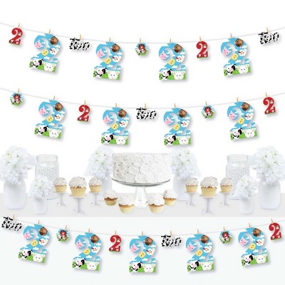 Big Dot of Happiness 2nd Birthday Farm Animals - Barnyard Second Birthday Party DIY Decorations - Clothespin Garland Banner - 44 Pieces