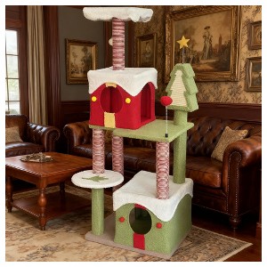 Angel Sar 54 Inch Christmas Themed Cat Tree, Multi-Level Cat Tower with 2 Condos & Plush Perches, Holiday Cat Furniture for Indoor Cats - 1 of 4
