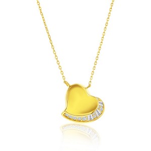 Bella Silver Sterling Silver, Sideways Heart, CZ Outline Necklace - Gold Plated - Gold - 16+2 Inch - 1 of 3