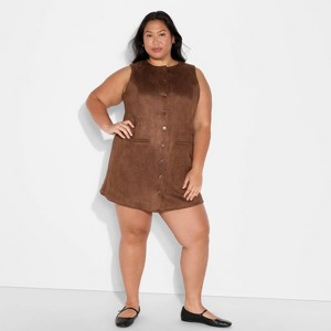 Women's Faux Suede Button-Front Mini A-Line Dress - Wild Fable™ Brown - 1 of 3