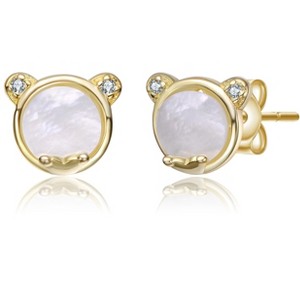 Guili 14K Gold Plated Mother Of Pearl & Clear Cubic Zirconia Bear Stud Earrings For Kids - 1 of 2