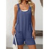 Womens Summer Casual Short Romper Scoop Neck Sleeveless Striped Overalls Shorts Jumpsuit with Pockets - 2 of 4