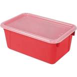 Storex Small Cubby Bin with Cover 12.2"" x 7.8"" x 5.1"" Red Set of 3 (STX62407U06C) 