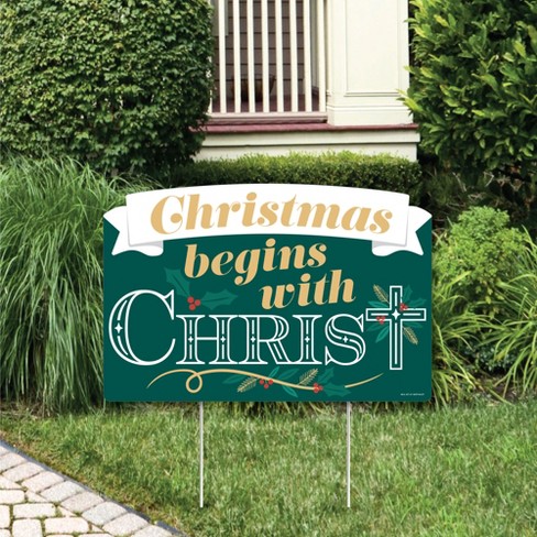 Big Dot of Happiness Religious Christmas - Merry Christmas Cross Yard Sign Lawn Decorations - Christmas Begins with Christ Party Yardy Sign - image 1 of 4