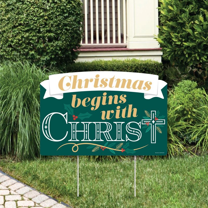 Big Dot of Happiness Religious Christmas - Merry Christmas Cross Yard Sign Lawn Decorations - Christmas Begins with Christ Party Yardy Sign, 1 of 9