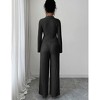 Women's Ribbed Knit Two Piece Set Buttoned Collared Shirt and Wide Leg Pants Outfit - 3 of 4