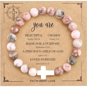 Cross Beaded Bracelets for Women, Inspirational Natural Heart Religious Bracelets for Women - 1 of 4