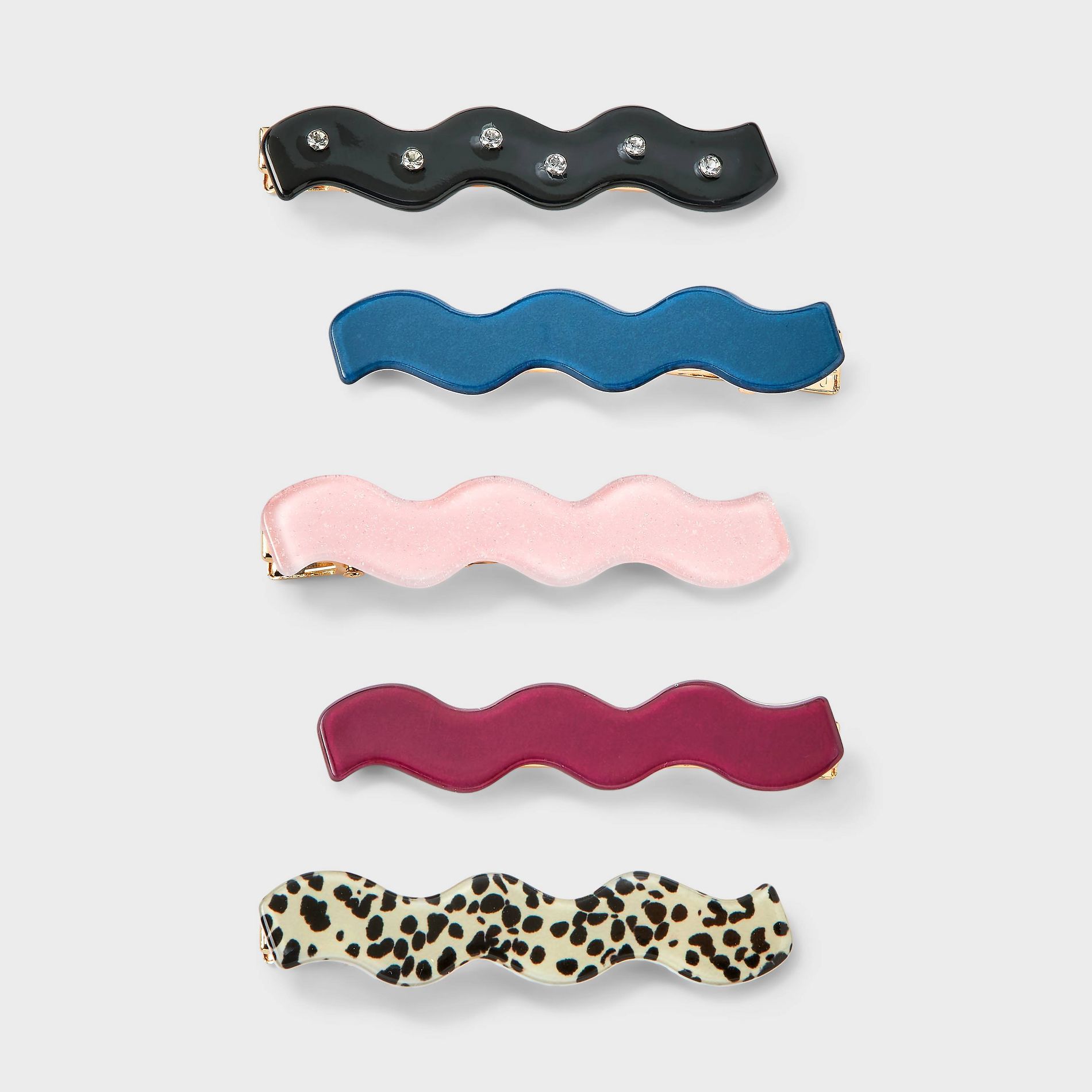 Gem Variety Wavy Hair Clip Set 5pc - Wild Fable™ Black/Blue/Pink/Maroon
