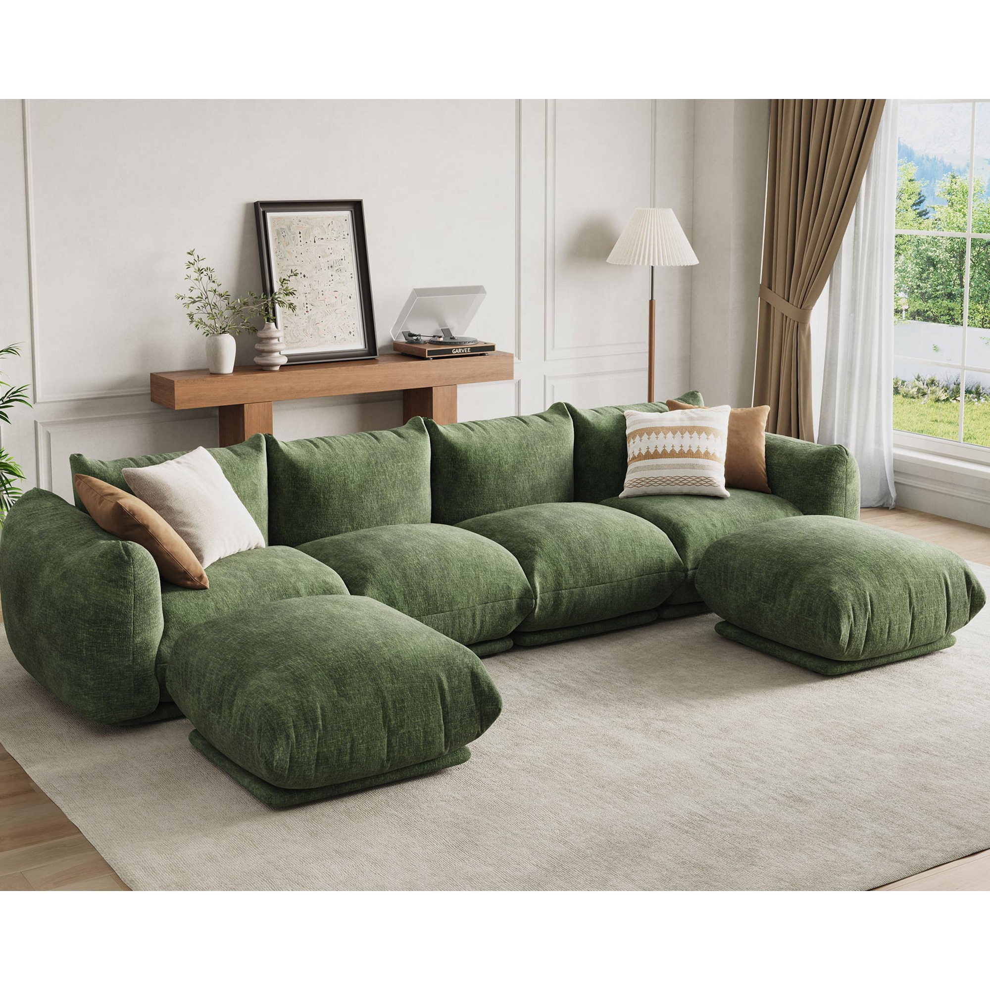U-Shape Modular Sectional Sofa,126 Inch Cloud Couch with Chenille Fabric, Deep Seat Boneless Couch for Large Living Room, Family Space, Green