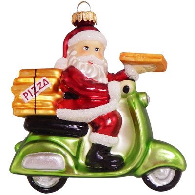 Christmas by Krebs 3.75" Green and Red Pizza Delivery Santa Figurine Christmas Ornament