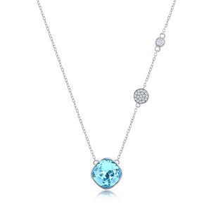 Bella Silver Sterling Silver Round Aqua CZ w/ Smaller CZ Necklace - Aqua - 16+2 Inch - 1 of 2
