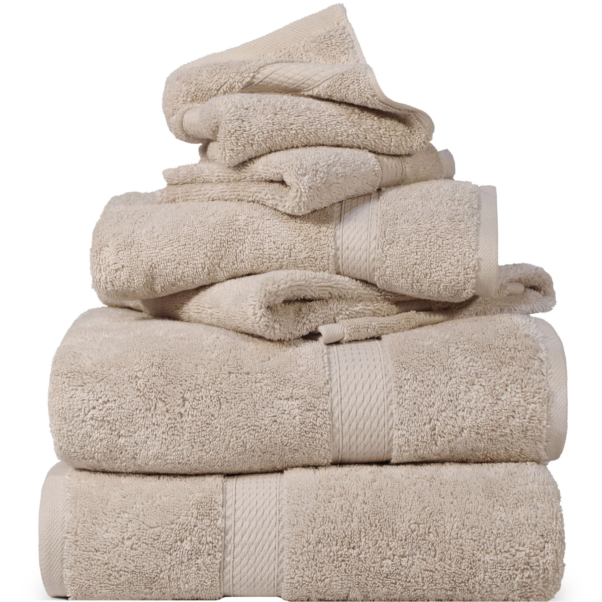 Luxury Egyptian Cotton Heavyweight Absorbant Ultra-Plush 6 Piece Towel Set, Stone - Blue Nile Mills