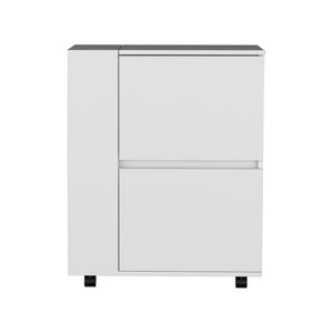 TIRAMISUBEST White Bar Cart with Storage - Sideboard Cabinet Featuring 2 Pull-Down Doors and 2 Open Shelves for Entertaining Essentials - 1 of 4