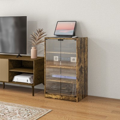 Rustic Brown 5-Tier Media Stand Cabinet with Glass Doors