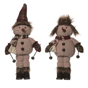 Transpac Plush Rustic Skiing Snowman Set of 2 Christmas Home Decorations - 1 of 1