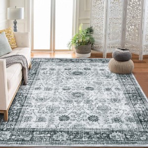Area Rug Washable Printed Vintage Floral Non Slip Low Pile Rugs Soft Rubber Backed Indoor Bedroom Rugs for Laundry Room - 1 of 4