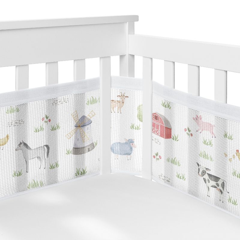 Sweet Jojo Designs Crib Bedding + BreathableBaby Breathable Mesh Liner Boy Girl Gender Neutral Farm Animals Grey Blue and Red - 6pcs, 4 of 8