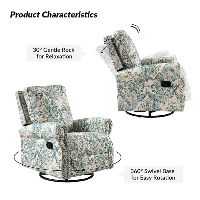 Set of 2 Pablo traditional-normal Manual Swivel Glider Recliner with  Nailhead Trims for Living Room  | KARAT HOME, 4 of 11