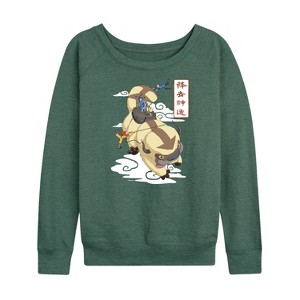 Women's - Avatar: The Last Airbender - Appa Flying Lightweight French Terry Wide Neck Long Sleeve Shirt - 1 of 4