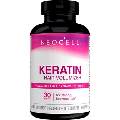 NeoCell Keratin Hair Volumizer for Strong Lustrous Hair, Collagen and Amla Extract Plus Vitamin C, Grass-Fed, Paleo-Friendly, Gluten Free, 60 Capsules