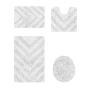 Hugo 4-Piece Bath Rug Set 100% Premium Cotton Tufted Chevron Pattern Bathmats for Bathroom, Super Soft Absorbent Machine Washable - 1 of 4