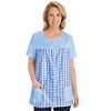 Collections Etc Seersucker Checkered Pattern Snap Front Top with Pockets, Lightweight Short-Sleeve Scoop Neckline Shirt - 4 of 4