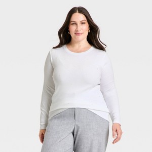 Women's Slim Fit Long Sleeve Embellished Ribbed Top - A New Day™ - 1 of 4