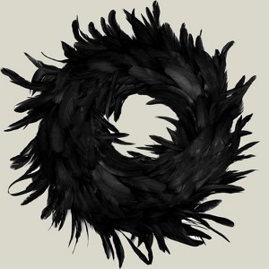 Joyfy Halloween Decorations 13.5in Black Feather Wreath for Trick or Treat,Porch Patio Window Indoor Outdoor Home Decor,Scary Scene Party Favors - 1 of 4