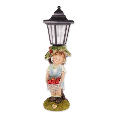 14.75" Polyresin Apple Basket Solar Street Light Statue Brown - Zingz & Thingz