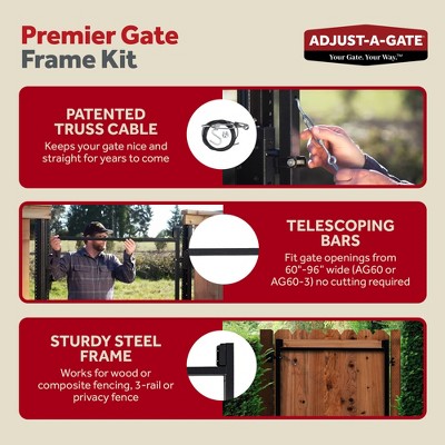 Adjustable Black Steel Frame Gate Kit with Truss Cable System