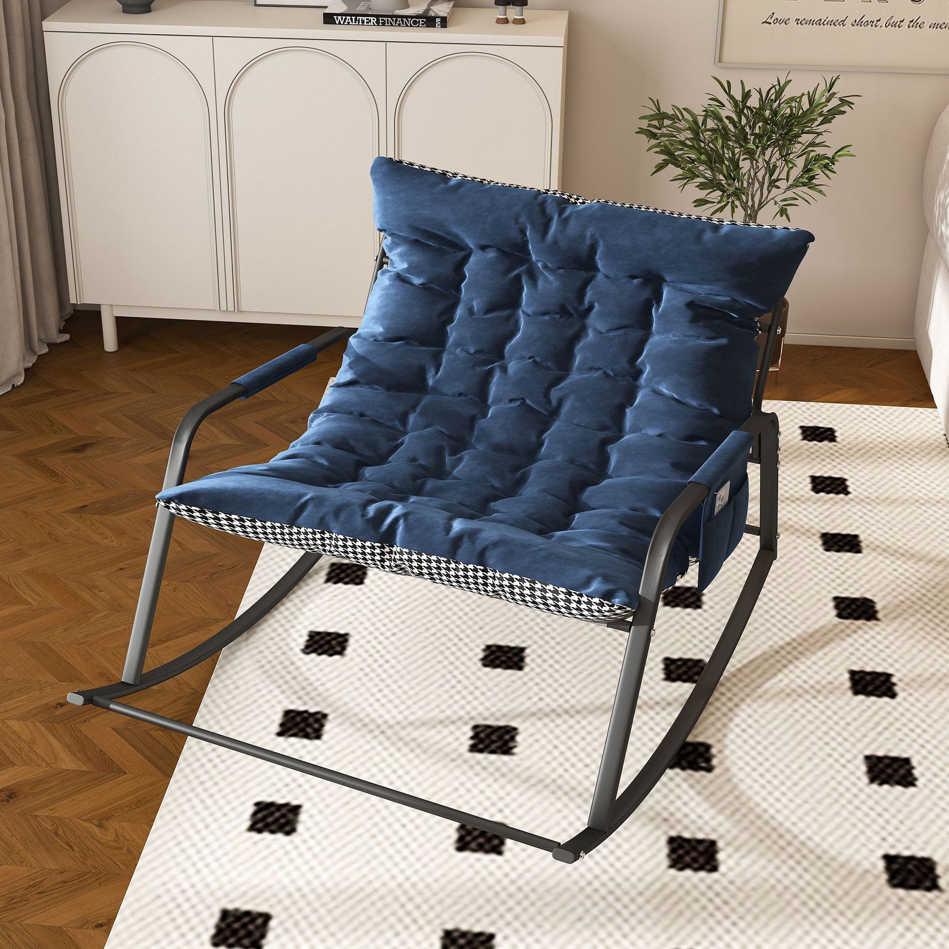NicBex Ergonomic Rocking Chair with Plush Cushion,All-Season Comfort Lounge Recliner,Breathable Lounge Chair for Indoor/Outdoor,Living Room,Blue